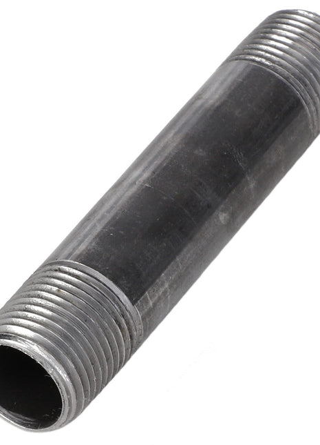 No current product description available for the AGCO Reducer Bush - Ag056441, a cylindrical, threaded metal pipe with threads on both ends and a smooth middle section.