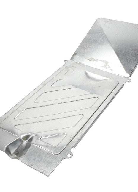 The AGCO | DEFLECTOR - CG3251900910 is a metallic sheet component featuring embossed patterns with a folded section on one end. While its specific uses in manufacturing or construction are not detailed, it is designed by the AGCO brand. No current product description information is available.