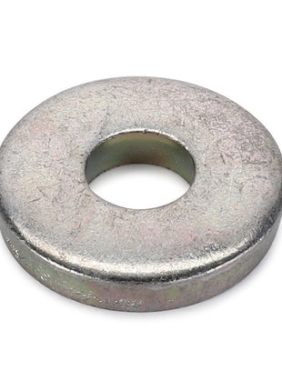 The AGCO | FLAT WASHER - D20400408 is a smooth, round metallic washer with a central hole, commonly used in mechanical assemblies.