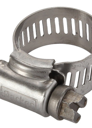 Introducing the AGCO CLAMP - D45728501, a stainless steel worm gear hose clamp with a slotted band and screw, designed for securely fastening hoses. Unfortunately, there is no current product description information available.
