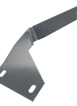 Product Description: The AGCO | BRACKET - D28186737 is a grey, metal bracket featuring two holes on one end and an elongated tab on the other end.