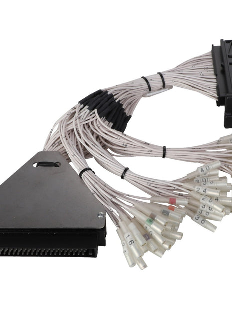 The AGCO Harness - Act0040660 features multiple white wires connected to a black rectangular connector on one end and labeled individual connectors on the other.