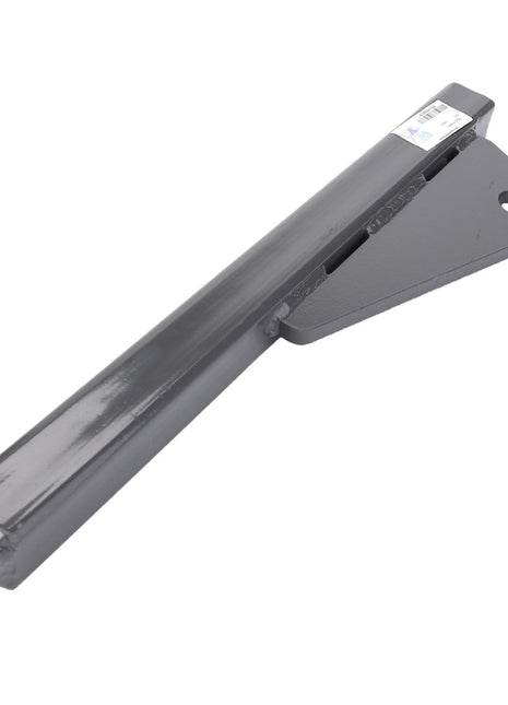 The AGCO | Slipper - Acw034172A is a sturdy gray metal bracket with a rectangular body, featuring a diagonal support and a hole at one end. The body is marked with an identification label that includes both barcodes and text for easy tracking, making it easy to identify as part of the AGCO brand.