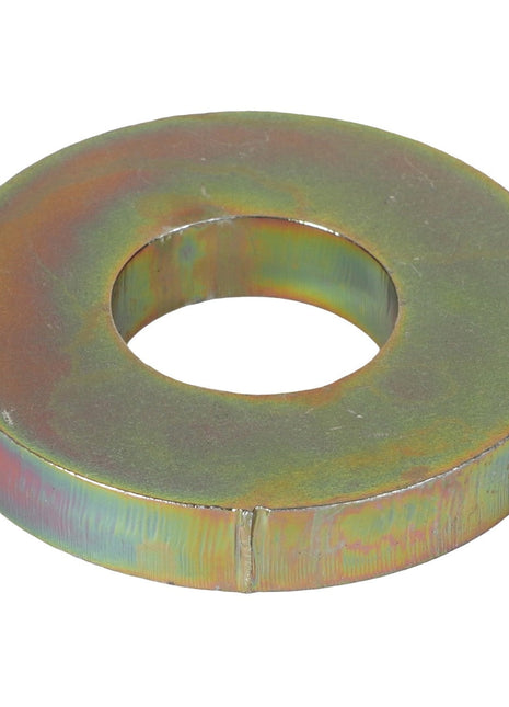 Introducing the AGCO | Washersher - Acx2416790, a metal washer featuring a hole in the center and a captivating rainbow-like surface finish.