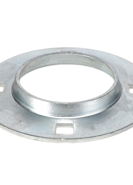 AGCO’s FLANGE - EP6578 is a metal flange with a circular opening and four square holes evenly spaced around the perimeter, making it ideal for agricultural applications.