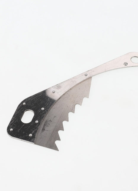 The AGCO | SELECTOR - ACM4100133 is a versatile metal tool featuring a jagged, serrated edge and a hole at each end, specifically designed for cutting or sawing. For product questions or ordering details, please contact support.