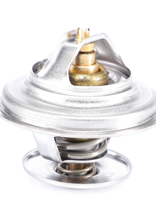 The AGCO Genuine Thermostat (F119202050030), featuring a spring mechanism and a brass component engineered from high-quality materials, is shown on a white background. This metal automotive thermostat ensures optimal engine temperature regulation.