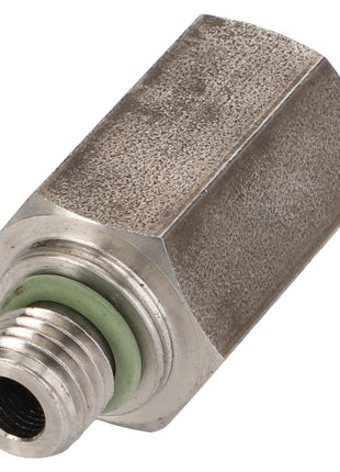 The AGCO Adapter - ACW2023930 is a metal hexagonal coupling featuring threading on one end and a green O-ring near the threaded section. No current product description information is available.