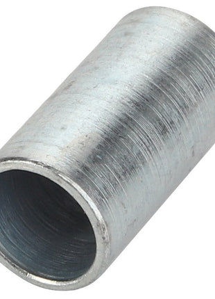 The AGCO | SPACER - AL5212247 by AGCO is a cylindrical metal pipe fitting featuring a hollow interior, commonly employed for joining or connecting tubes or pipes in various industrial or plumbing applications. The exterior surface appears slightly textured. No current product description information available.