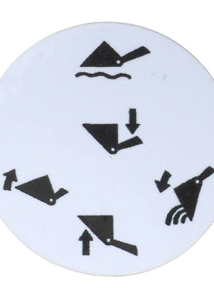 A circular instructional diagram shows four steps: holding the implement horizontally, tilting it downwards, further tilting downwards, and finally water or liquid pouring out. Detailed product description information for the AGCO | DECAL - AL60000461 is currently not available.