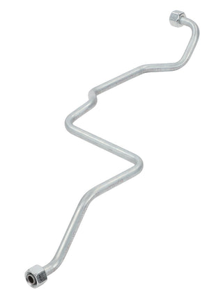 The AGCO Pipe - Acp0666680 is a Z-shaped metal pipe equipped with connectors at both ends, designed for fluid transport in mechanical or automotive applications. Currently, there is no detailed product description available for this item.