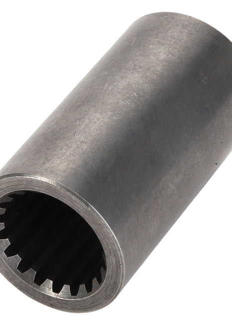 The AGCO | SHAFT COUPLER - ACY1230140, produced by AGCO, is a cylindrical metallic bushing with a hollow center and a serrated interior edge. Note that detailed product description information is not currently available beyond these details.