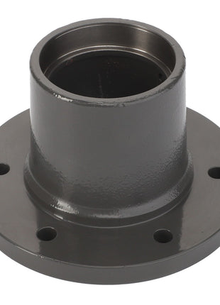 The AGCO Rotor Hub - Fel15032209 is a robust cylindrical metal flange adapter featuring a wide base and four strategically positioned bolt holes.