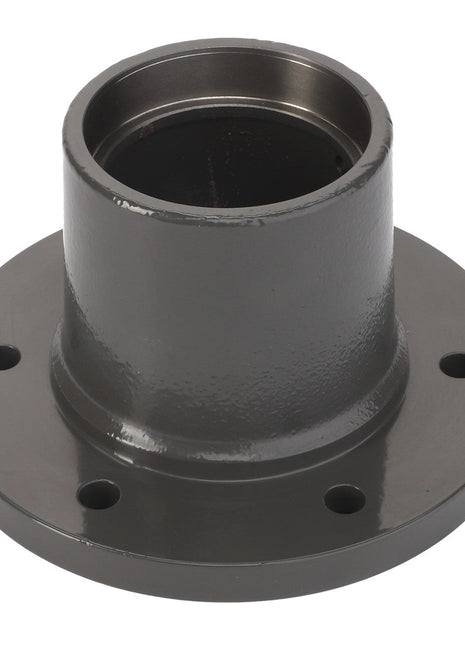 The AGCO Rotor Hub - Fel15032209 is a robust cylindrical metal flange adapter featuring a wide base and four strategically positioned bolt holes.