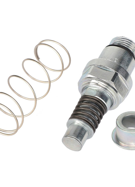 AGCO | QUICK COUPLER - AL5044999, showcasing its metal springs, cylindrical parts, and a threaded component, is arranged on a white background.