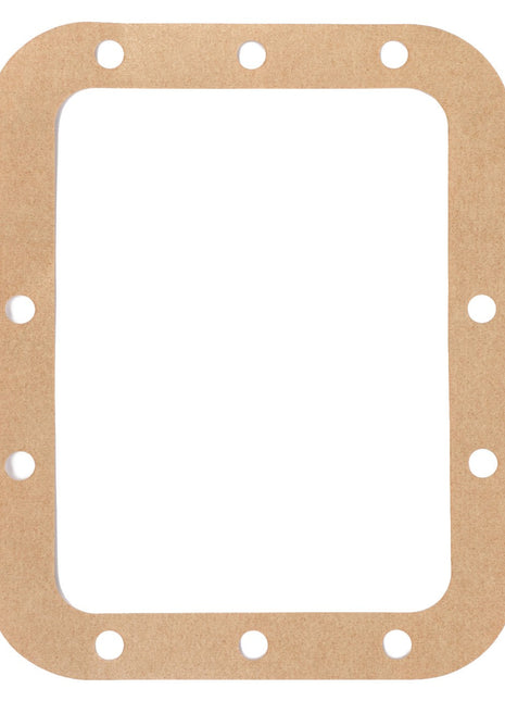 The AGCO Gasket, Gearbox Housing - V31078900 is a brown rectangular gasket with rounded corners and eight evenly spaced holes around the edge, offering reliability and performance for your gearbox housing.