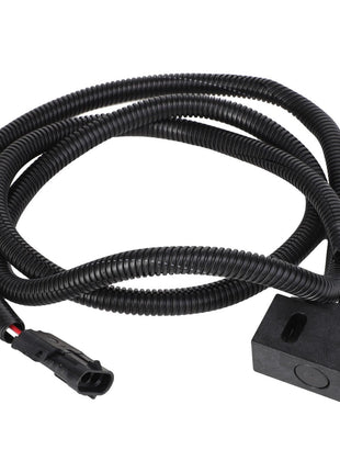 A sleek, black AGCO sensor assembly (AG727586) coiled cable with connectors on each end, featuring durable black plastic and metal components.