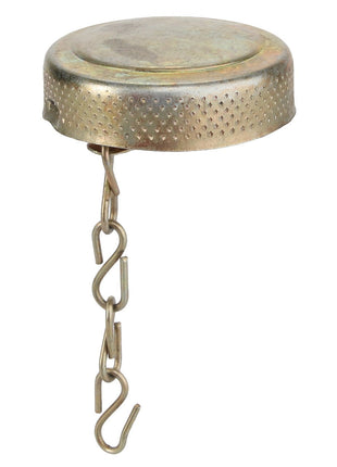 The AGCO Cap - Acp0318100 is a perforated metallic cap featuring a short chain and hooked end, but currently, no product description is available.