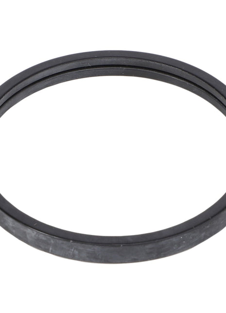 The AGCO Thermostat Seal - F530200050440 is a black, circular gasket with a flat surface, designed for sealing connections in plumbing or machinery.