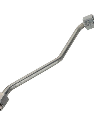 The AGCO Pipe (Acx2666290) is a metal pipe featuring angled bends and threaded fittings on both ends, commonly employed in automotive or mechanical systems.