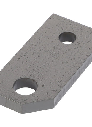 The AGCO | Knotter Arm - Acx2478380 is a flat, rectangular metal plate featuring two round holes. No further product description information is available at this time.