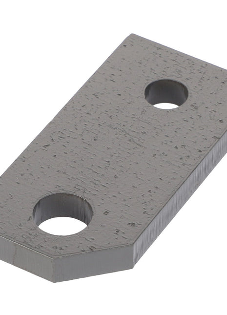 The AGCO | Knotter Arm - Acx2478380 is a flat, rectangular metal plate featuring two round holes. No further product description information is available at this time.