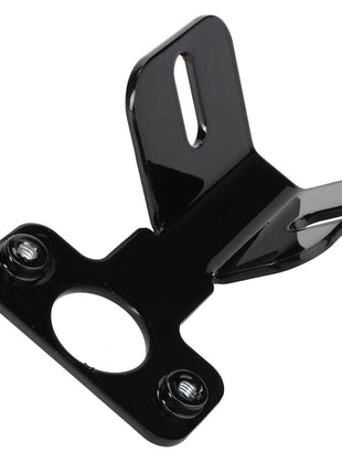 The AGCO | Support - Acw4170330 is a black metal bracket featuring two screw holes, a circular cutout, and an angled flange designed for versatile mounting options.