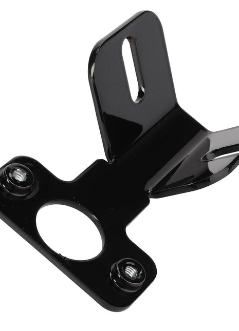 The AGCO | Support - Acw4170330 is a black metal bracket featuring two screw holes, a circular cutout, and an angled flange designed for versatile mounting options.