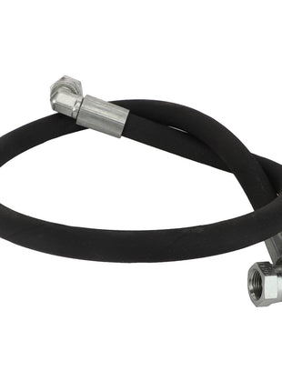The AGCO Hydr. Hose - Acp0351970 is a black rubber hose with metal connectors on both ends, coiled in a single loop.