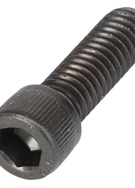 A detailed close-up image of the AGCO SOCKET HEAD BOLT - AG704424, a black, threaded hex socket cap screw by AGCO. No current product description information is available.