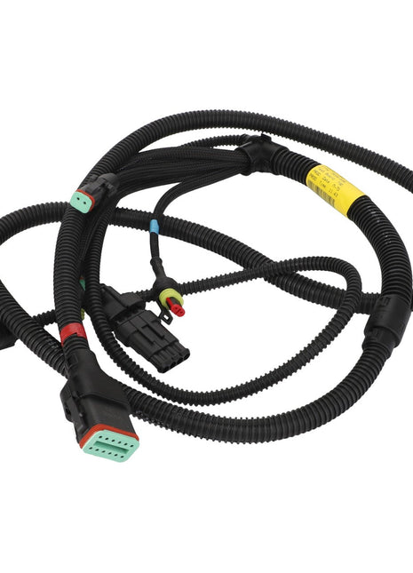 No current product description information is available for the AGCO | Harness - Acw0502300 coiled electrical wiring harness with various connectors and colored labels.