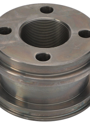 Sure, here's the revised sentence:

The AGCO Piston (Model: F931870051130) is a metal cylindrical component designed with an internal thread and four holes around its outer rim, likely intended for use in machinery or industrial equipment.