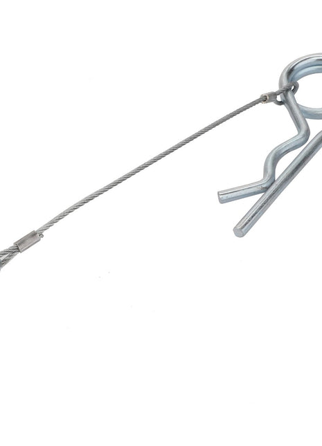 The AGCO Hair Pin Clip - Acw4958450, a metal quick-release pin with a looped end and an attached retaining wire, is designed for efficiently securing parts in machinery or equipment.