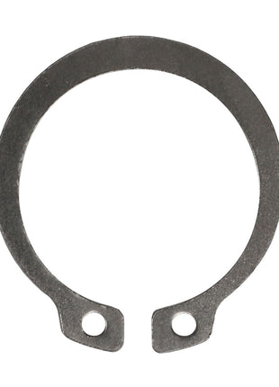 The AGCO Clip - Acp0410470 is a metal circlip featuring two holes at the ends, designed to securely fasten components onto a shaft or within a housing. No current product description available for alternate sizes.