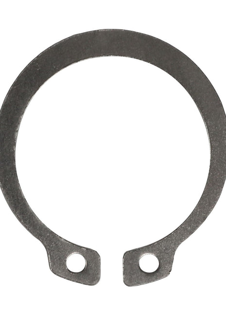 The AGCO Clip - Acp0410470 is a metal circlip featuring two holes at the ends, designed to securely fasten components onto a shaft or within a housing. No current product description available for alternate sizes.
