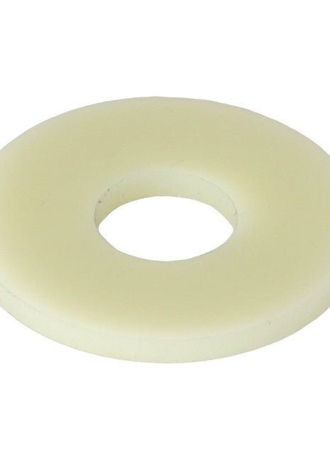 Product AGCO | WASHER - D49060086 is a flat, circular, off-white washer featuring a hole in the center; no current product description information is available.