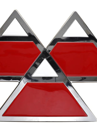 The AGCO | Decal - Acw2018660 by AGCO showcases a sleek logo with three interconnected triangular shapes: two triangles are pointing upward in striking red and silver hues, while the central triangle points downward. This design captures a dynamic essence that current product descriptions fail to convey.