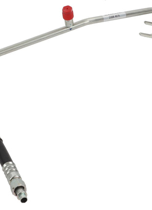 The AGCO Pipe - Acw3512350 is a metallic automotive air conditioning line tube featuring a red cap, a black rubber section, and various connectors on each end. No current product description information is available for this item.