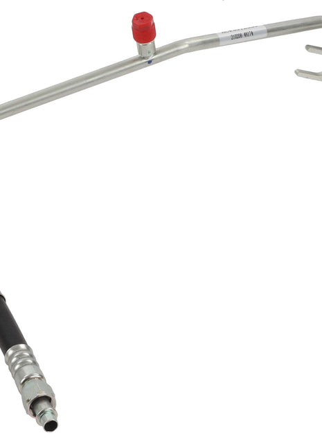 The AGCO Pipe - Acw3512350 is a metallic automotive air conditioning line tube featuring a red cap, a black rubber section, and various connectors on each end. No current product description information is available for this item.