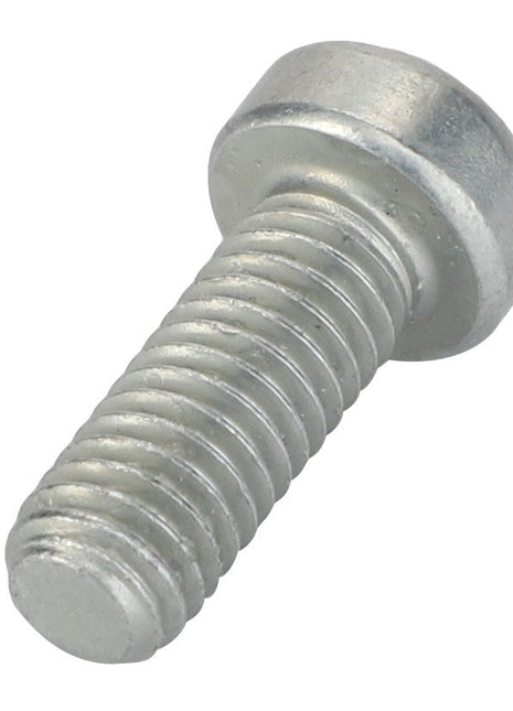 A close-up image of the AGCO Lock Screw - F716201710040, showcasing its hexagonal head and threaded body against a white background. This high-quality fastener is crafted by AGCO, a trusted brand in the industry.