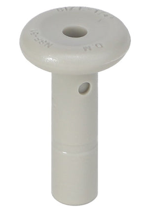 Introducing the AGCO | AIR LINE PLUG - AG516431, a white plastic nozzle with a circular top and a cylindrical base. It features a central hole and a smaller side hole, labeled "D4/3" and "N8-35-1." No additional product description information is currently available.