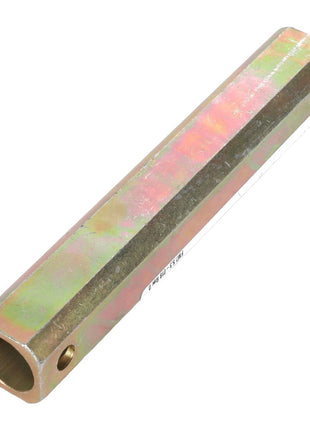 The AGCO | Auger Tube - Acx2421840 by AGCO is a rectangular metallic tool with a hollow center and a bolt hole near one end, featuring an iridescent finish. Currently, no additional product description information is available.