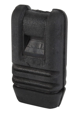 Introducing the AGCO | KNOB - 0.008.8388.0: a black, rectangular rubber end cap featuring a textured grip and an opening on one end. For more details or to ensure it's the right fit, please consult our product description or contact our support team before ordering.
