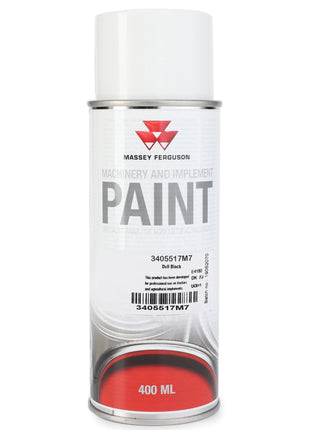 A 400 ml spray can of AGCO Mf Dull Black aerosol paint (product code 3405517M7), perfect for quick-drying applications on metal surfaces. The can features a red and white label with the AGCO brand logo and detailed product information.