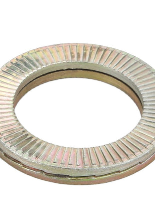 Introducing the AGCO LOCK WASHER - D41114600, a robust metal lock washer featuring ridges on both sides for extra grip.