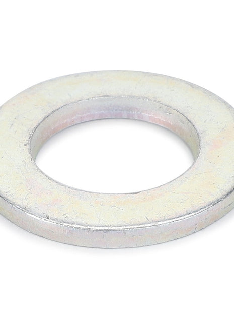 The AGCO | FLAT WASHER - D20400459 is a flat, metallic washer with a central hole, typically used in conjunction with a screw or bolt to distribute the load of the fastener.