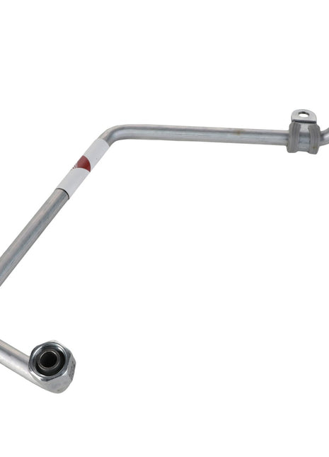 AGCO Fuel Line - F530200710340, a metal right-angled hose or pipe connector with threaded ends and fittings, viewed on a stark white background.