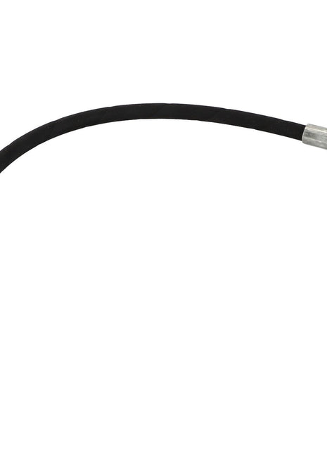 An AGCO Hydraulic Hose - Acw2783370 in black, featuring flexible construction and metal fittings on both ends, is displayed against a plain white background. No current product description information is available.