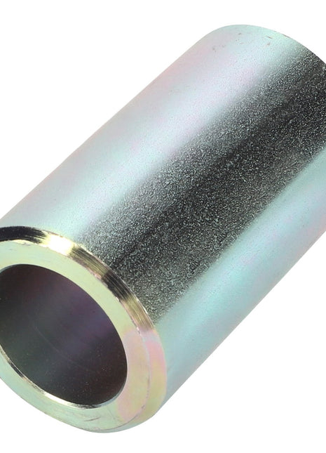 The AGCO Roller - Fel151696 is a sleek, cylindrical metal spacer with a hollow center, reflective surface, and slightly beveled edges.