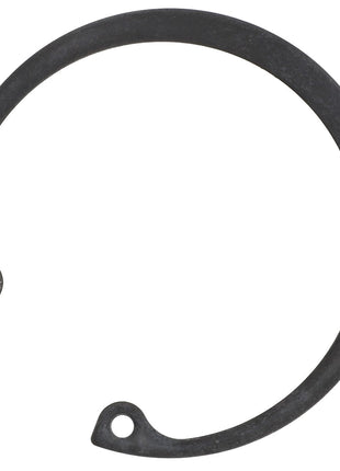 The AGCO Snapring - 1107834 is a black retaining ring featuring two small holes at the ends, although no specific keywords can be identified due to the absence of a detailed product description.
